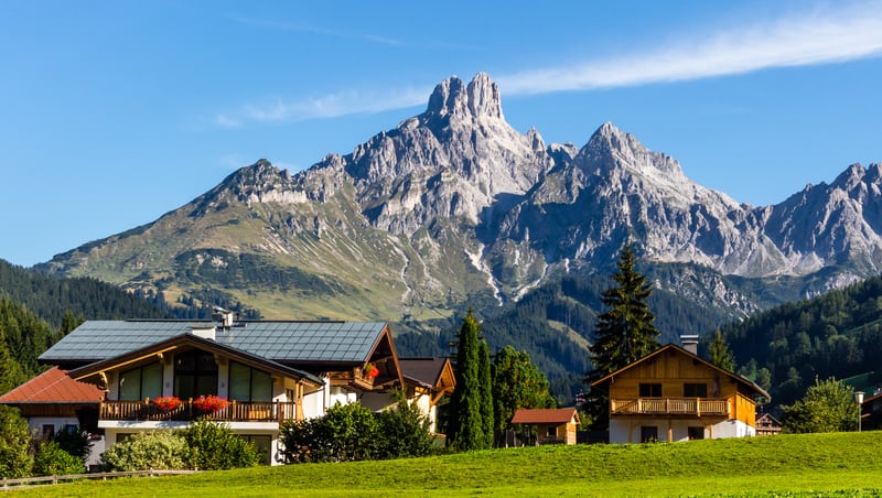 mountains and chalets near Salzburg Austria daliu80 dreamstime