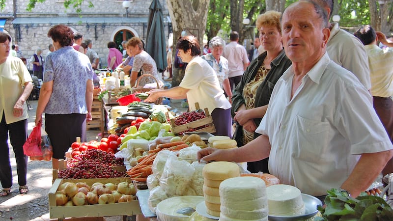 Farmers market in Nevesinje, Bosnia-Herzegovina. Traveling the backroads of Bosnia-Herzegovina