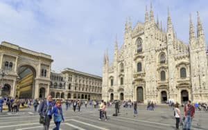 Milan’s main square and cathedral. CREDIT: Cameron Hewitt, Rick Steves’ Europe Image
