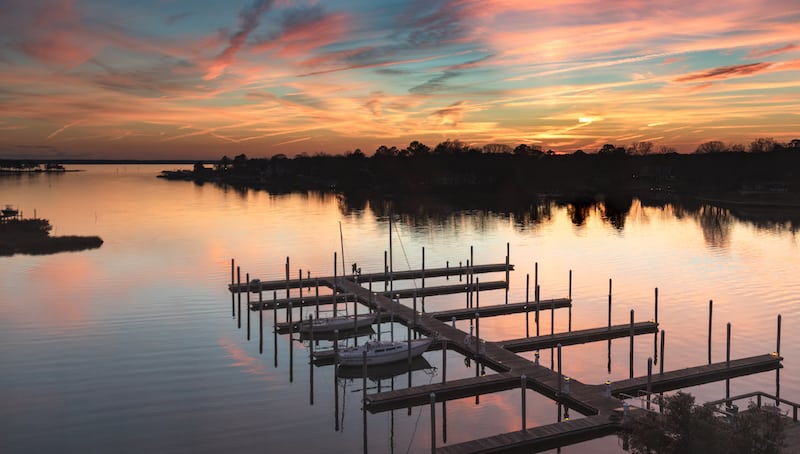 View of Carter's Creek from The Tide's Inn, Irvington, Virginia. For article on 5 Late-Summer Travel Ideas in Virginia