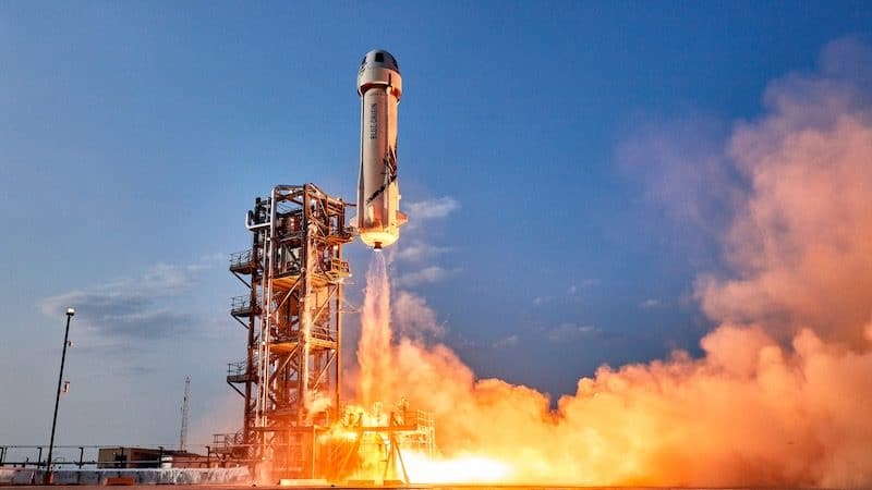 Blue Origin, commercial flight in the New Shepard missile. Photo credit: Blue Origin. For article: Greg Schwem: I want my own Amazon spacecraft Image
