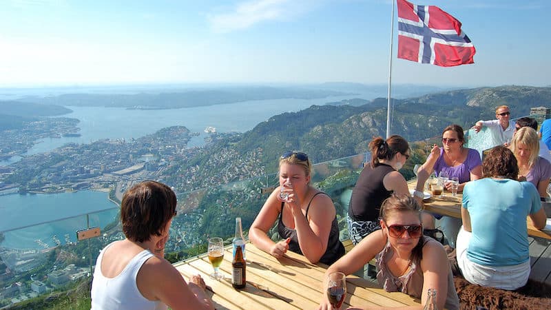 A flag-flying perch above Bergen, Norway. For article on expanding cultural horizons in Norway Image