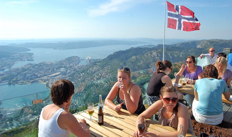A flag-flying perch above Bergen, Norway. For article on expanding cultural horizons in Norway