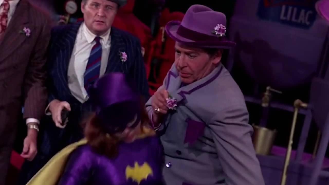 An overconfident Batgirl is easily stunned in 'Louie's Lethal Lilac Time' (1968).