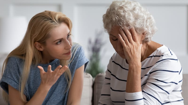 Woman telling her needy mother to back off