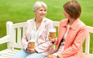 Two senior women friends who are politically divided Image