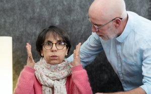 An elder couple with an exasperated woman. For article, Late-Life Romance with a Crook Image