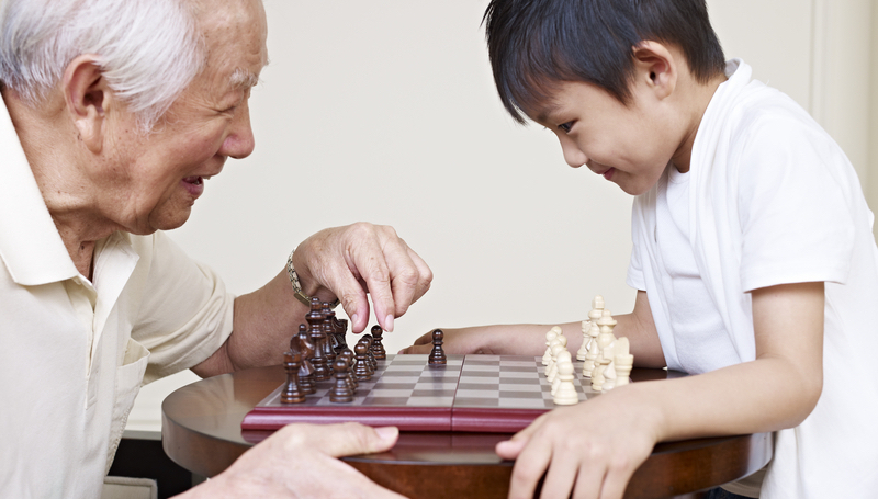granddad and grandson playing chess game. Credit: Imtmphoto dreamstime
