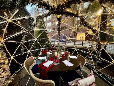Inside of the seasonal igloo dining at Fall Line Kitchen in Richmond, Virginia 