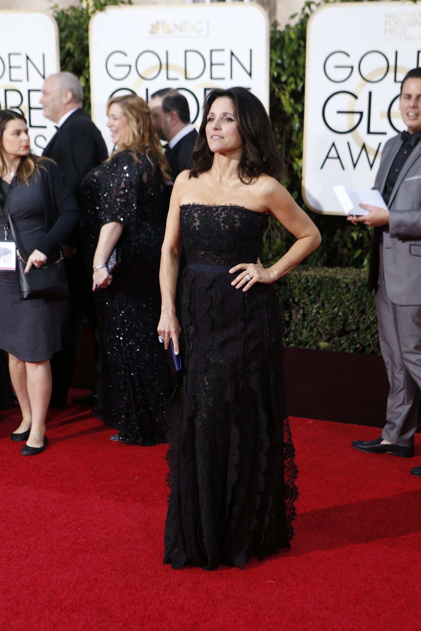 Julia Louis Dreyfuss arrives at the 73rd Annual Golden Globe Awards show at the Beverly Hilton Hotel in Beverly Hills, Calif., on Sunday, Jan. 10, 2016. CREDIT: Wally Skalij/Los Angeles Times/TNS)