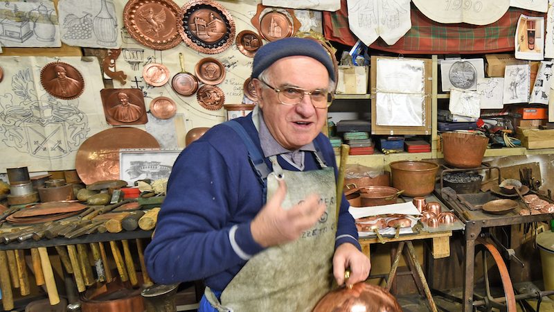 A coppersmith in Montepulciano, Italy. Image credit: Cameron Hewitt, Rick Steves' Europe. For article on European artisans Image