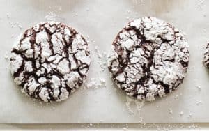 The key is rolling the dough first in granulated sugar, then confectioners sugar. Photo credit: Marie Piraino. For article on Deep, Dark, Chocolaty Earthquake Cookies Image