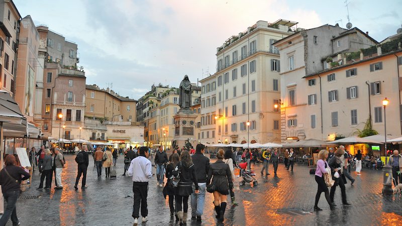 The heretic Giordano Bruno stands on the spot where he was burned. Part of the appeal, history, and romance in Rome Image