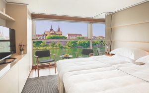 View of historic sites along the Danube River from the cabin in the Emerald Cruises ship. Courtesy of Emerald Cruises and Gillies & Zaiser Public Relations, for article on Adventures on the Blue Danube Image