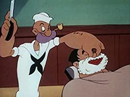 Popeye prepares to give Bluto a shave in Shaving Muggs (Famous Studios, 1953)