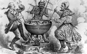 Jefferson Davis Benedict Arnold Treason Cartoon 1865. For What's Booming: A tribute to a traitor Image