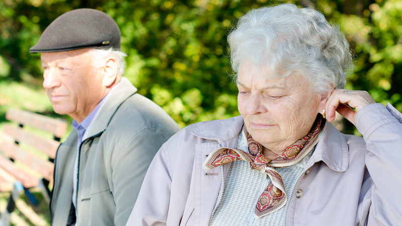 Sad older couple Photo by Kristo Gothard Hunor Dreamstime. For article on Advice from Amy: Reconnecting with Toxic In-Laws