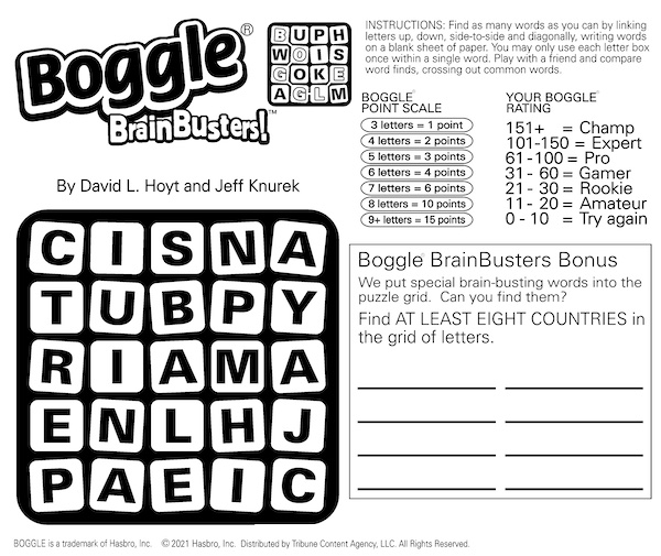This week's Boggle: Find 8 countries