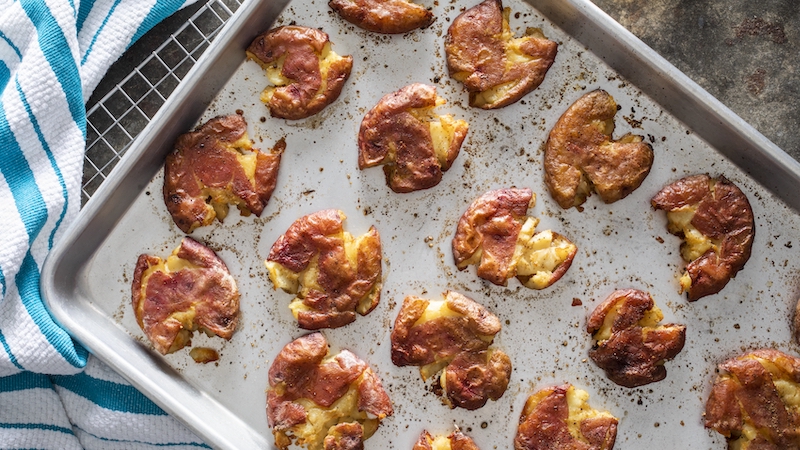 Cooking these potatoes in very salty water seasons them and makes them easy to smash. Salt-and-Vinegar Smashed Potatoes.