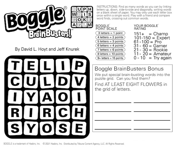 Boggle Word Puzzle: Find the flowers and other words hidden in the letters
