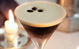 Espresso Martini from Absolut. For article on the McNamara Martini recipe, excerpted from Mixology and Murder, based on the story of the Golden State Killer and the crime writer, Michelle McNamara, who worked to uncover his identity. Image