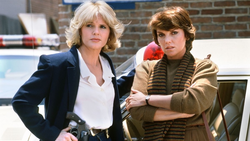 Sharon Gless, left, as Detective Christine Cagney, with on-screen partner Tyne Daly as Detective Mary Beth Lacey – CBS publicity photo.