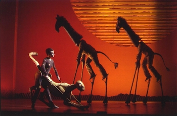 Cheetah & Giraffes in the Broadway production of 'The Lion King.' ©Disney. Photo by Joan Marcus