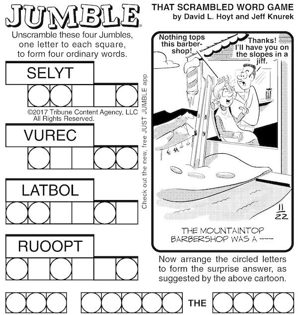 Classic Jumble puzzle for March 24, 2022: the barber