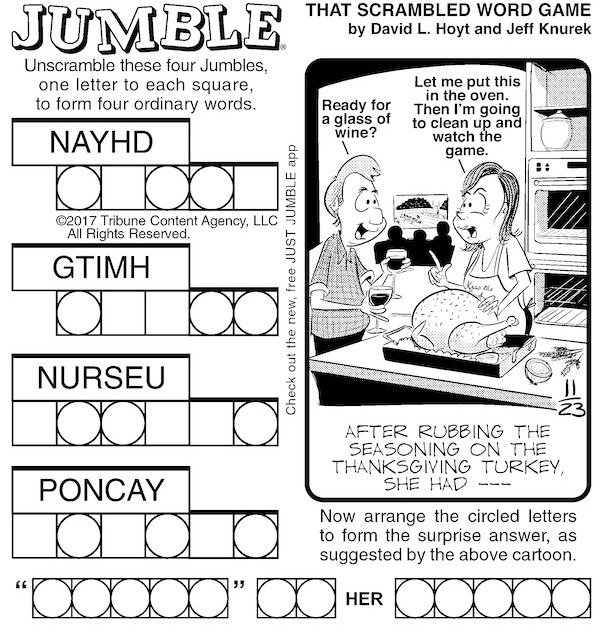Classic Jumble with a Thanksgiving turkey clue
