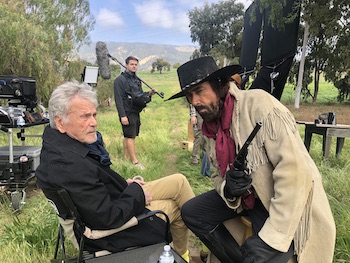 Joe Cornet, right, discusses a scene with Don Murray on the set of Promise - photo provided by Joe Cornet
