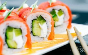 Sushi roll at Yoshi Sushi for article on the restaurant in Richmond, Virginia. Image from the Yoshi Sushi website. Image