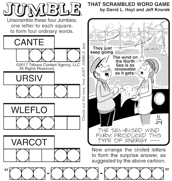 Classic Jumble for this week's Jumble puzzles wind and frogs
