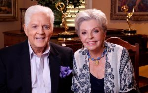 Bill Hayes and Susan Seaforth Hayes in their living room filming Secrets of Soap Opera Lovers - provided by publicist - for article on Bill and Susan Hayes Image