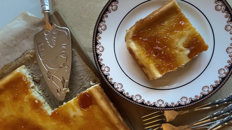 These cheesecake bars are easier to make than cheesecake. Made with matzo meal crumbs, Apricot Lemon Cheesecake Bars make a great Passover treat, too. You can use other preserves to change it up.