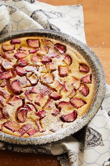 This Roasted Rhubarb Clafoutis includes cherries in the custard-like French clafoutis batter. Not a fan of rhubarb? Use other fruits instead. Once baked, the consistency of the batter will be similar to a loose pudding, but it will firm up as it cools.