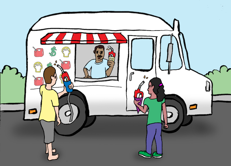 May 2022 Boomer Cartoon Caption Contest - "ice cream" truck with gas pump handles in the cones