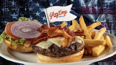 Burger at Glory Days sports bars