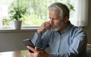 man frustrated with smartphone app photo by Fizkes Dreamstime. Greg Schwem says, ‘I have no more passwords left to give’ as he finds humor in the madness of app technology and passwords. Image