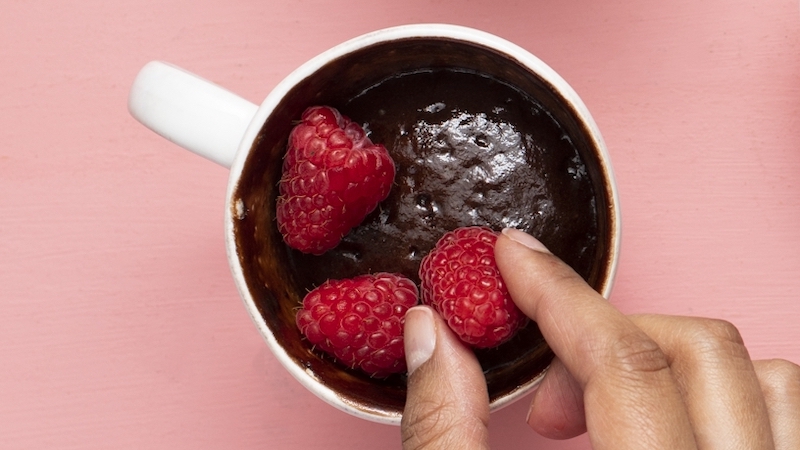 America’s Test Kitchen offers an easy recipe for decadent Chocolate-Raspberry Mug Cakes, a sweet treat when you don’t want a big dessert. Image