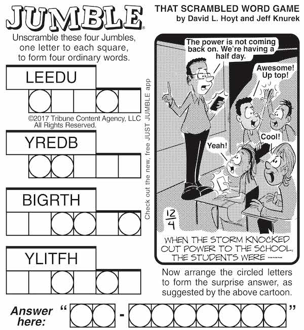 This week's classic Jumble with happy kids as the surprise puzzle answer