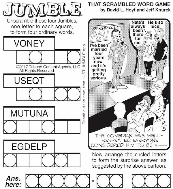 classic jumble puzzle, of comedians and caterpillars (kids jumble, same post)