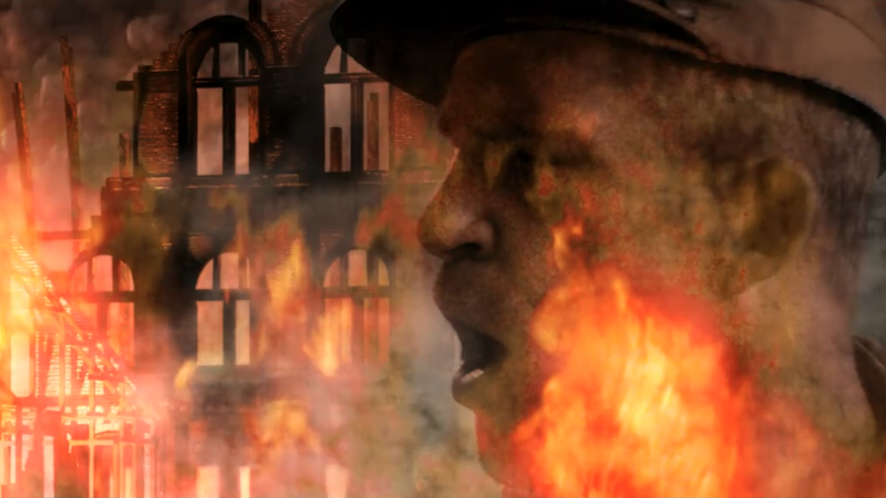 Screenshot from film of soldier watching as Richmond, Virginia, burns at the end of the Civil War. The American Civil War Museum film “A People’s Contest: America’s Civil War & Emancipation” uses state-of-the-art technology to cover the war.