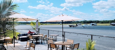 patio seating at King's Korner restaurant at Chesterfield County Airport, Virginia 