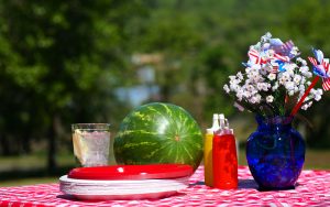 table outdoors set for a July Fourth picnic. Photo 4338193 © Scamp | Dreamstime.com Image
