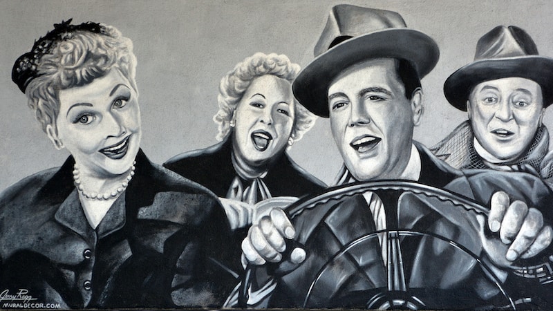 HOLLYWOOD, CA, USA, APRIL 13 2015: I Love Lucy mural by Jerry Ragg. Photo by Meunierd, Dreamstime. I Love Lucy is an American television sitcom starring Lucille Ball, Desi Arnaz, Vivian Vance, and William Frawley. Intro image to article on The Little Book of Bela’isms, by Stephen Billias and Bela Breslau.