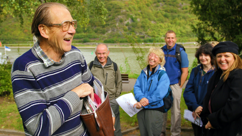 Herr Jung leads a group through Bacharach, Germany. Travel writer Rick Steves tells of a visit to Bacharach, where schoolteacher Herr Jung shared somber memories of the war years and the Nazis.