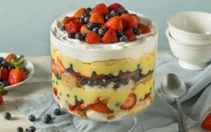 Berry trifle - photo by Bhofack2, Dreamstime. The delicious blend of fresh and rich flavors comes together with the fruits of summer in this berry trifle for a breathtaking and mouthwatering presentation. Image