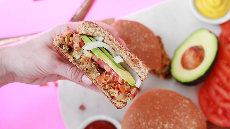 The recipe for Vegetable Quinoa Chickpea Burgers from Ancient Harvest is healthy and tasty, made with the company's pre-rinsed organic quinoa. Image