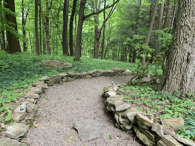 Walkway to outdoor art at Kentuck Knob, Frank Lloyd Wright designed home in Laurel Highlands, Pennsylvania