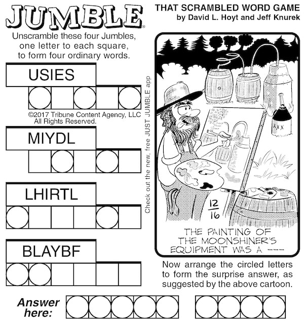 classic Jumble puzzle for this week's Jumble for Adults and Kids: Of Techies and Moonshiners